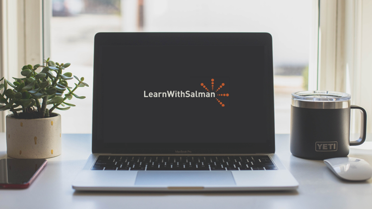 A laptop with a black screen and the "LearnWithSalman" logo shows on it. It's an image for the "CCIE Data Center - VXLAN EVPN" course.