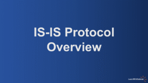 A blue gradient slide with white bold text centered that reads IS IS Protocol Overview In the bottom right corner is a small logo and the text LearnWithSalman