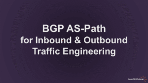 White bold text on a dark purple background reads BGP AS Path for Inbound  Outbound Traffic Engineering In the bottom right corner there is a small logo with text LearnWithSalman
